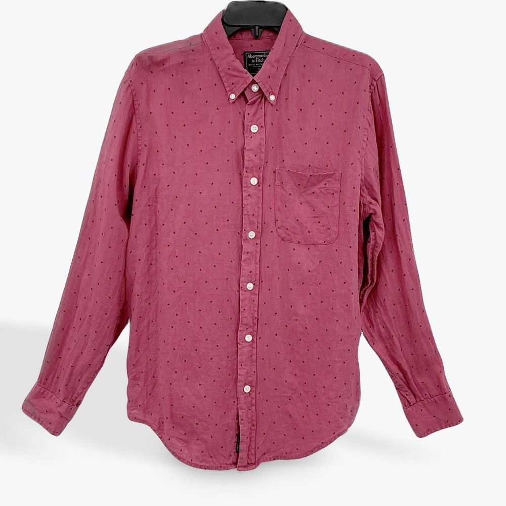 Abercrombie & Fitch Mens Medium Linen‎ Button Down Shirt Long Sleeve Casual